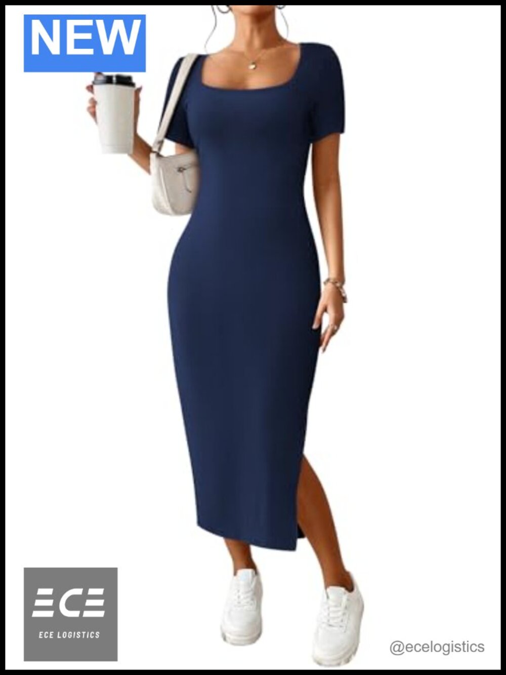 Womens Ribbed Knit Bodycon Maxi Dress Short Sleeve High Slit Casual